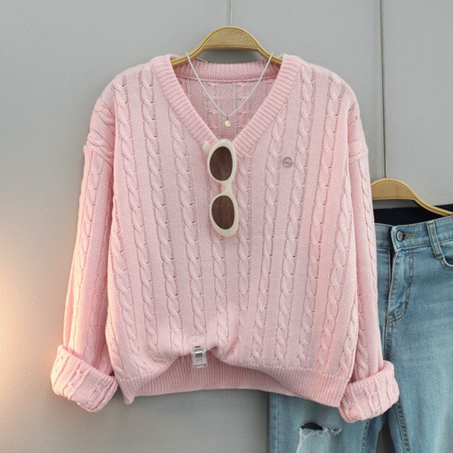 달콩 여성 Say꽈배기브이넥니트 팬던트니트 봄니트 크롭