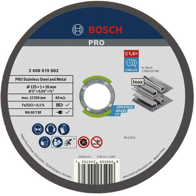 보쉬 절단석 5인치 그라인더날 금속용 철재 스테인레스 겸용 2608619882 1박스 50개입, 50개
