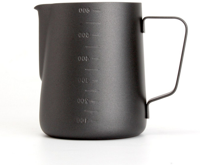 눈금 테프론 스팀피쳐 600ml 블랙 핸드 밀크저그 계량컵, 단일, 1개