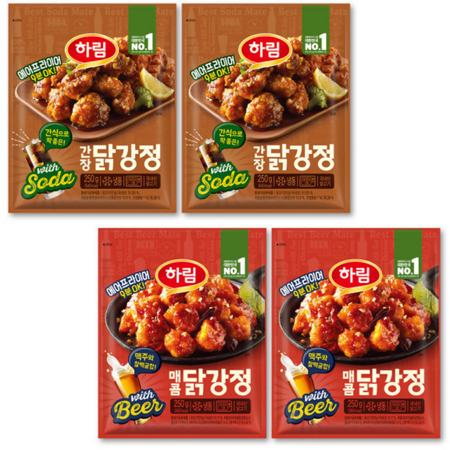 하림 간장닭강정 2봉+매콤닭강정 2봉, 2개, 250g