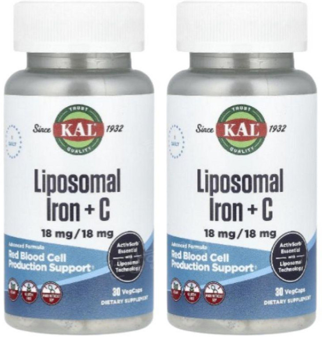 KAL 리포좀 철분 비타민C 식물성 캡슐 30정 X 2개, 2개(30캡슐＋30캡슐)
