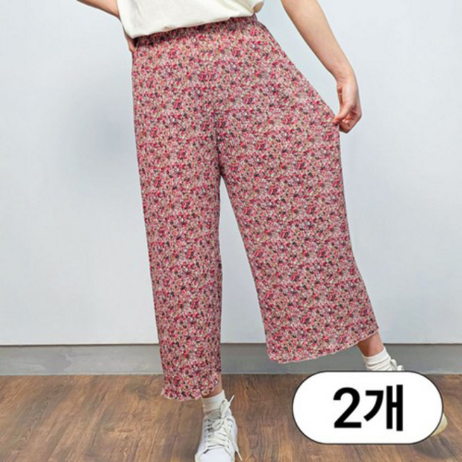 플리츠 꽃주름 냉장고바지 촌캉스 몸빼바지 8부 2종세트