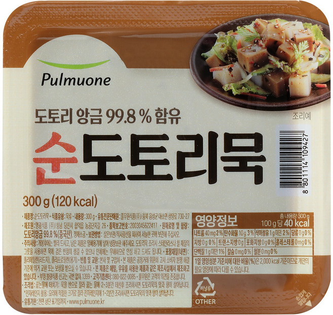 풀무원 생가득 순도토리묵 술안주 요리레시피, 300g, 4개