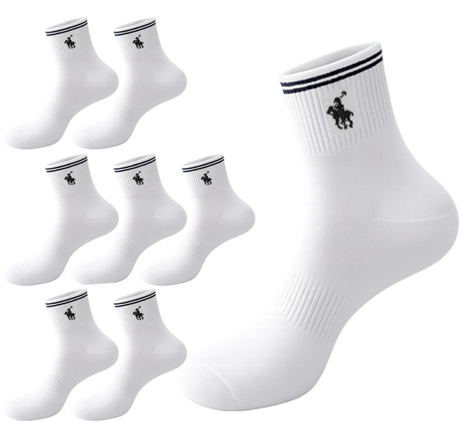 마상격구 남성 국산 스포츠 커버 중목 양말, 화이트, 8개