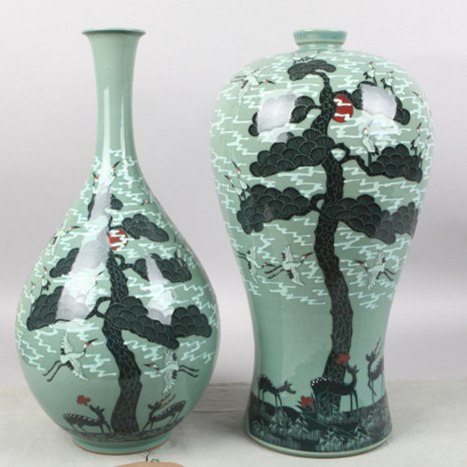 청자 장생도 매주병세트 특대 전통 공예 장식 도자기