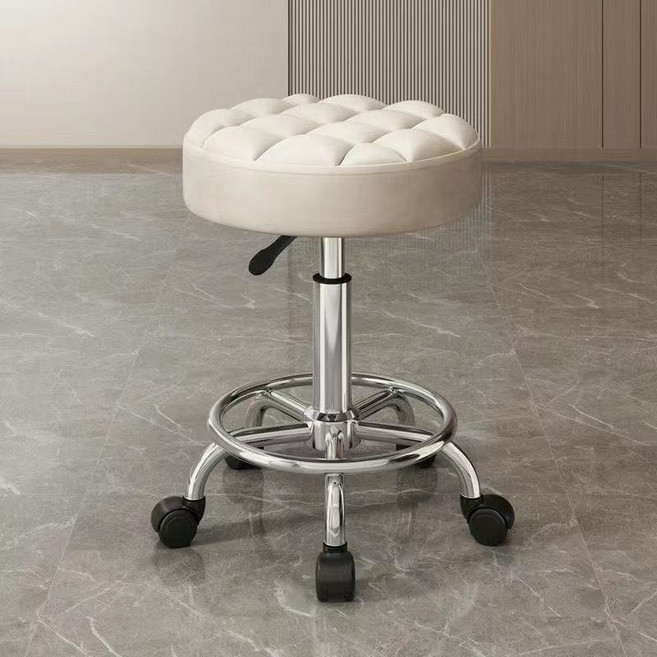 美容凳吧檯椅 旋轉升降高腳圓凳, 白色, 1個
