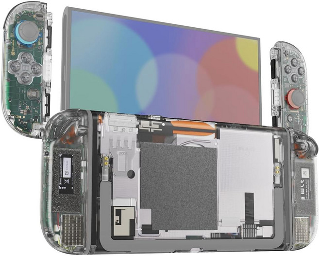 닌텐도 스위치 2용 익스트림레이트 DIY 교체 쉘 버튼 핸드헬드 콘솔 및 조이콘 버튼이 있는 맞춤형 풀 세트 후면 플레이트 컨트롤러 하우징 - 디럭스 버전 클리어, 투명