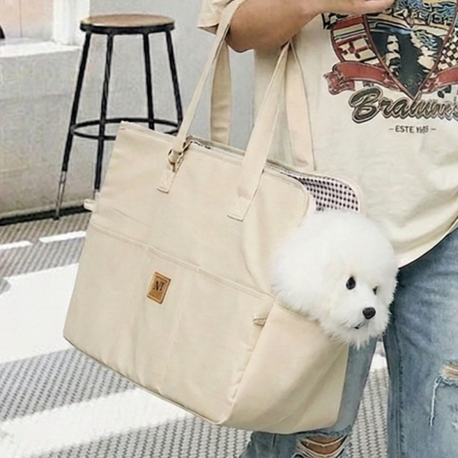 멍담 강아지 크로스백 이동 가방 빼꼼, 1개, 아이보리