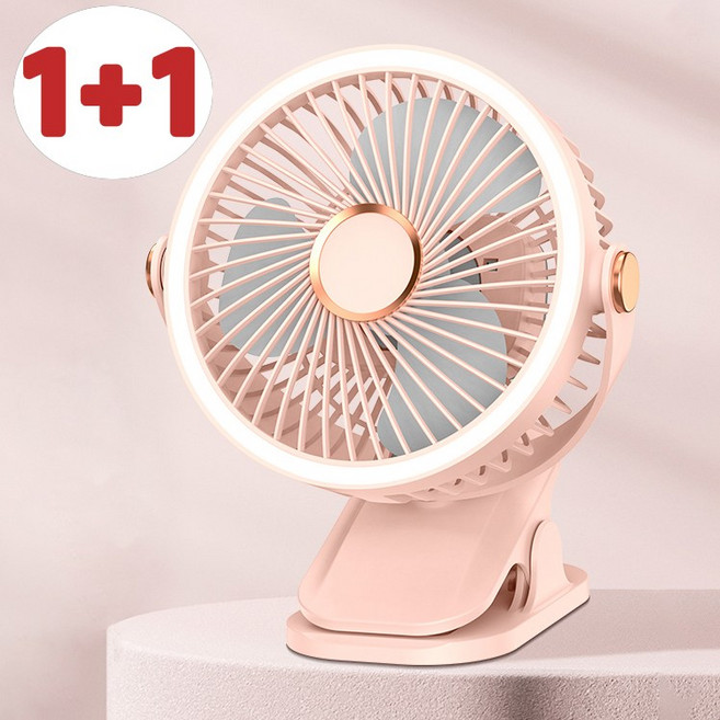 1+1 미니 무선 클립형 휴대용 선풍기 360도 회전 충전식 무드등 조명 다기능 탁상용 벽걸이 무소음 선풍기 유모차 캠핑, 핑크, F70 [1+1]