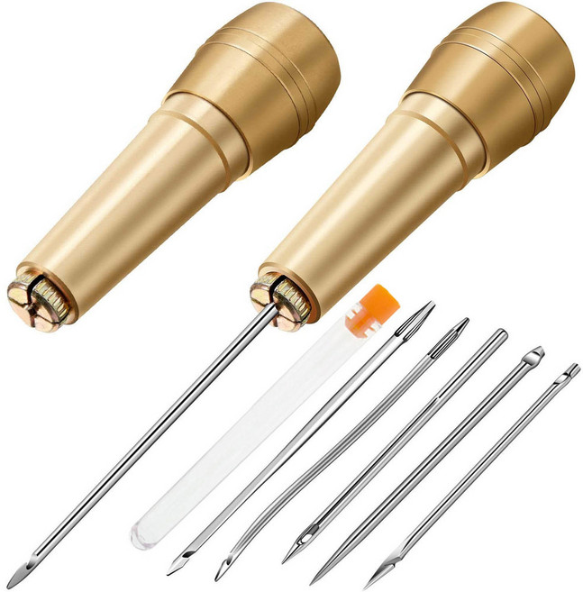 가죽 바느질 키트 DIY 송곳 바늘 구리 핸들 세트 캔버스 텐트 신발 수리 도구 나일론 스레드, Set C, 1개