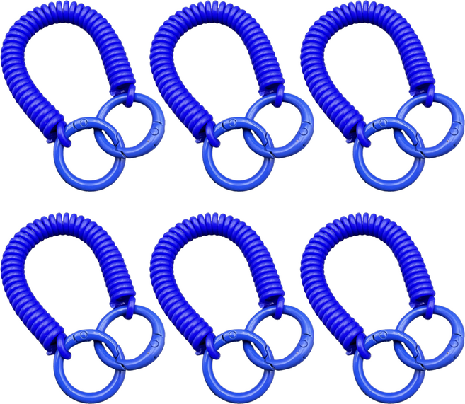 컬러 스프링줄 스트랩 안전고리 도난 분실방지 키링, 블루, 6개