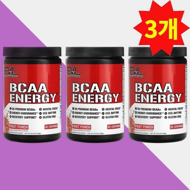 EVLution Nutrition BCAA 에너지 프루츠 펀치 288g 10.16oz, 3개 - 쿠팡