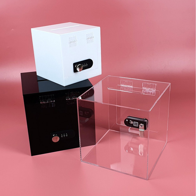 아크릴 모금함 다이얼 자물쇠 내장 투표함 고객소리함 식권함 선거함 건의함 상자 투명 박스, 15x15x15cm 5T