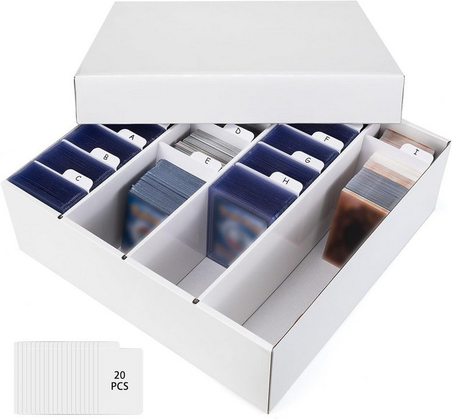트레이딩 카드 보관함 4열 3200 카운트 수집 상자 및 칸막이 흰색 골판지 스포츠 MTG TCG 카드용 탑 로더 정리함 분류 트레이 상자와 호환1팩, Bright White, 1-Pack