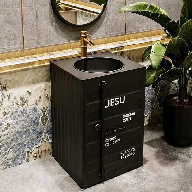 공업풍 야외세면대 케이터링 바 일체형 세면대 (블랙+냉온수 냉두), 블랙