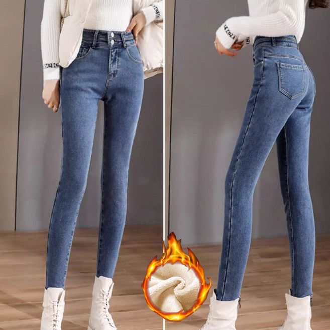나나뽕 여성 겨울용 따뜻한 기모 청바지 하이웨스트 스키니진