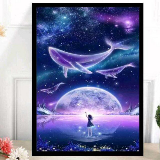 고래 은하수와 소녀 직장인 취미 큐빅 보석십자수 DIY, 50 x 70, 1개