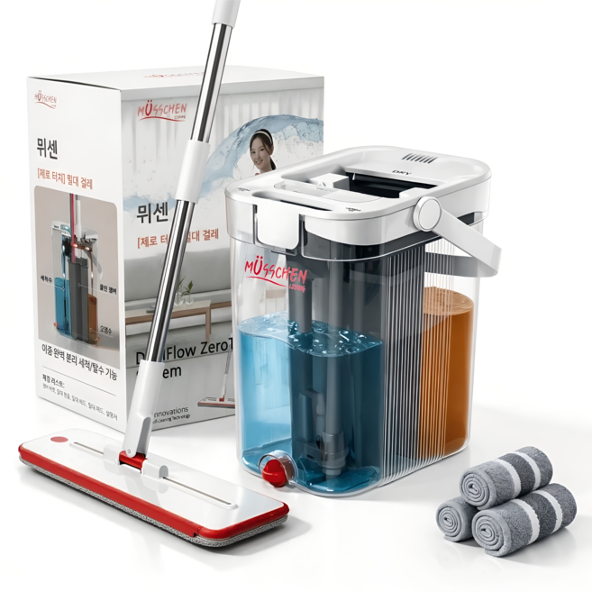 뮈센 제로터치 물걸레밀대 바닥청소 밀대걸레 노터치밀대 올인원 세트, 1개