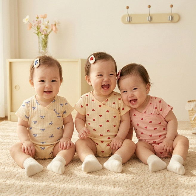 로이앤한나 예쁜 신생아 3개월 6개월 9개월 돌 여아 여자아기 북유럽풍 골지 반팔 면 바디슈트