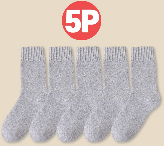 에쉬울프 무지 기모통파일 방한양말 5족