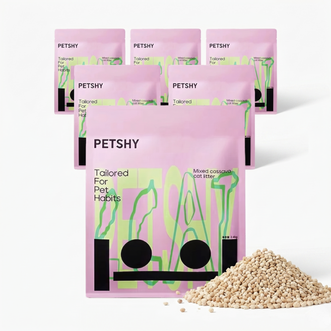 푸뜨 펫샤이 카사바 두부 믹스 고양이 모래 슬림 1.5mm 먼지없는 강력응고, 밀크향, 6개, 6L