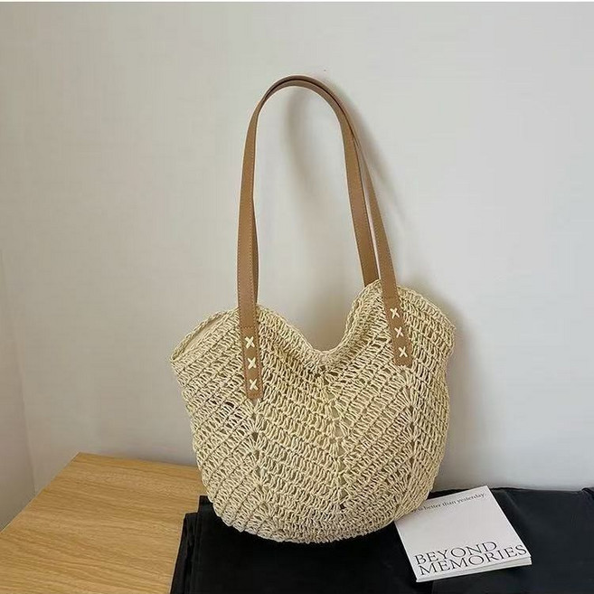 ins 草編包 女 新海邊度假沙灘編織包 單肩托特包