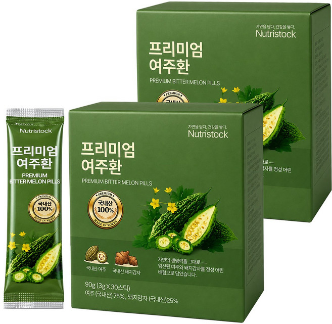 뉴트리스톡 여주환 국산 100% 스틱 목넘편한 국내산 인공첨가물없는 건강환, 2개, 90g
