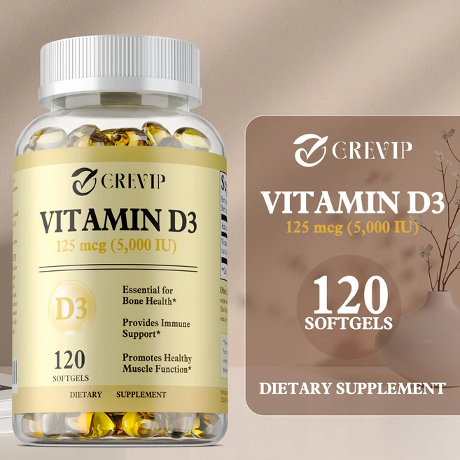 비타민 D3 120캡슐 125mcg(5 000IU) 면역 건강 튼튼한 뼈와 치아 근육 기능 지원에 도움, 3개, 120정 - 쿠팡