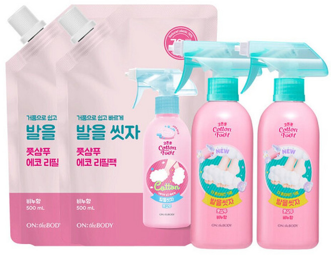 온더바디 코튼풋 발을씻자 풋샴푸 비누향 385ml 2개+리필 500ml 2개, 2개