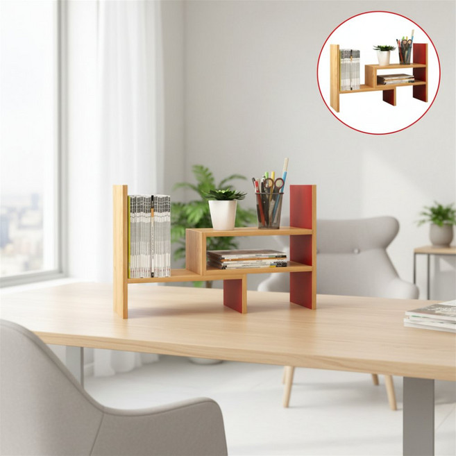 500 낮은 2단 미니 책장 길이조절 책꽂이 확장형 선반, 화이트, 화이트