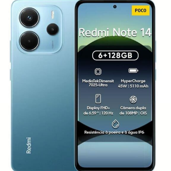 샤오미 레드미 노트 14 스마트폰 EU 글로벌 버전 6GB, 블루, 128GB