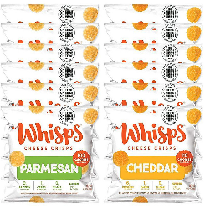 Whisps Crisps Parmesan & Cheddar Cheese 0.63oz 위스프 크리스피 파마산 체다 치즈 18g x 12개입 1팩, 1개