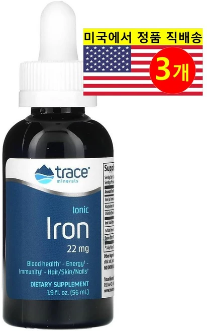 Trace Minerals 트레이스 미네랄 이오니아 철분 22mg Ionic Iron, 3개, 56ml - 쿠팡