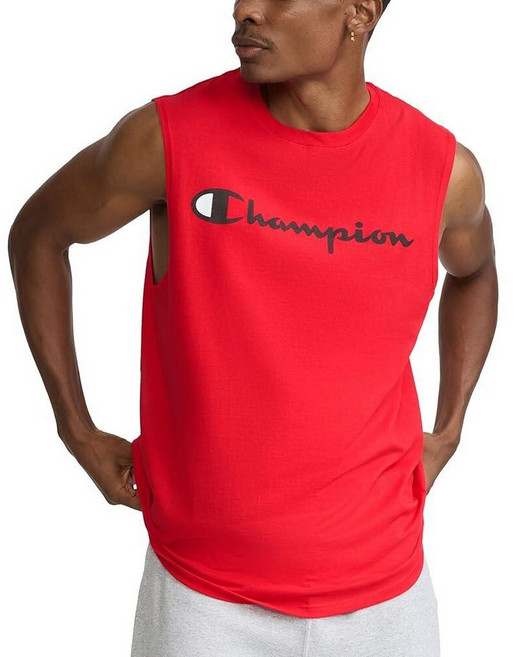 Champion 남성용 클래식 저지 탱크 스크립트 로고 네이비 - M 353813, 표준, 스칼렛 - 클래식 스크립트 로고