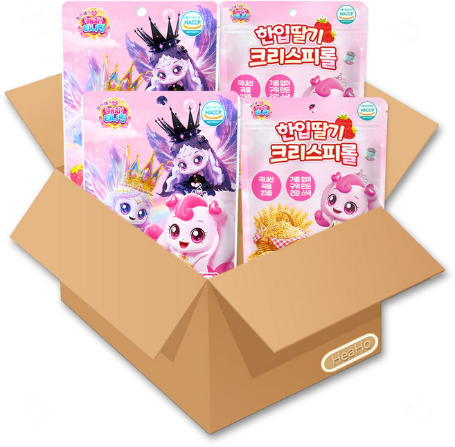 프린세스 캐치티니핑 한입 딸기 크리스피롤 40g + 캐치티니핑 칼슘 비타츄잉정 딸기 52.5g, 1세트, 92.5g, 한입 딸기 크리스피롤+칼슘 비타츄잉정 딸기
