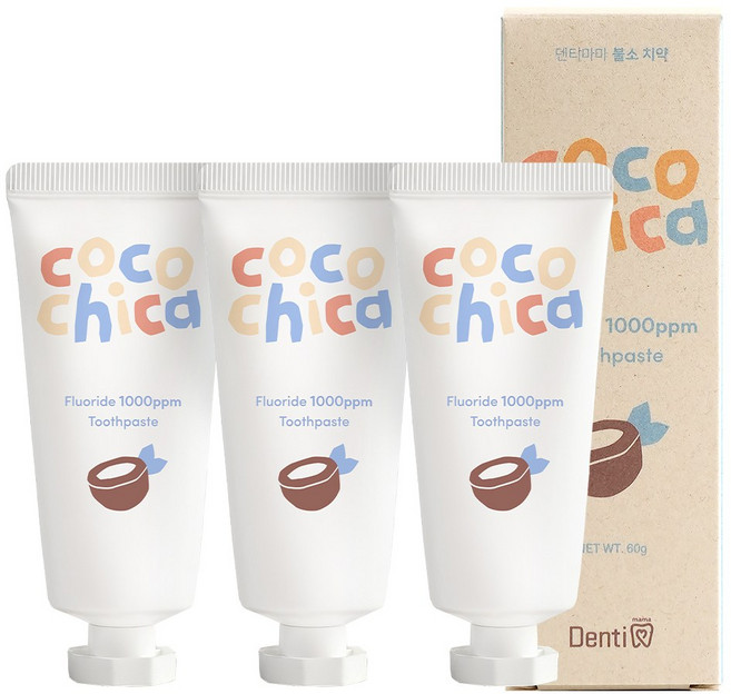 덴티마마 코코치카 안매운 불소1000ppm 치약 | 어린이 키즈 충치예방, 60g, 3개