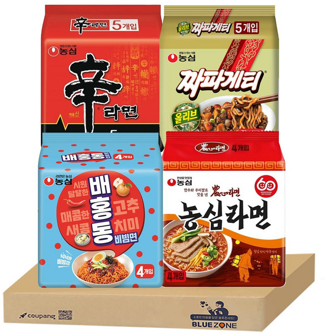 [블루존] 봉지라면 4종 F세트 (농심라면+배홍동+신라면+짜파게티)