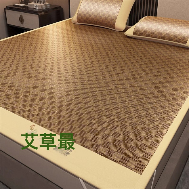 DIU 艾草涼蓆竹蓆新款夏季冰絲藤席學生宿舍單人草蓆嬰兒可用席子, 凝膠注入記憶棉, 艾草-經典格【透氣清涼 無毛刺】