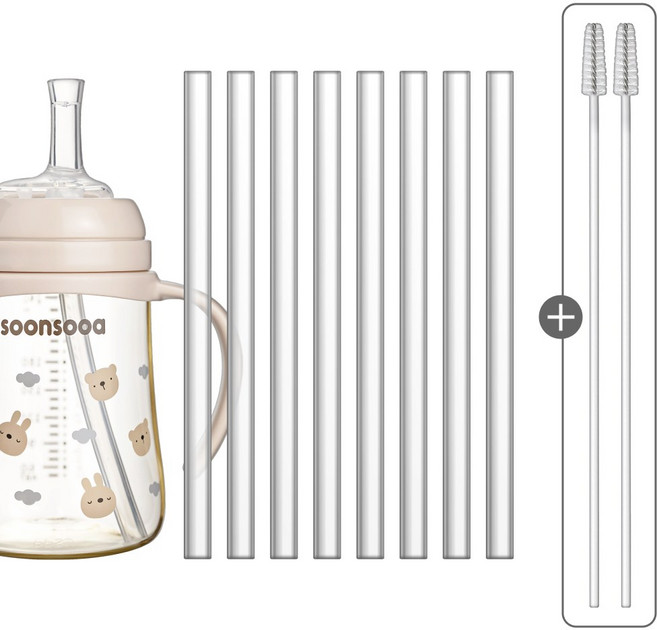 순수아 빨대 8개+솔 2개 그로미미 더블하트 호환 빨대 리필, 1세트