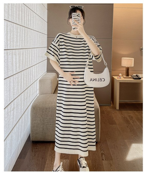 이지빅 오버핏 스트라이프 원피스 빅사이즈 단가라 반팔 롱원피스