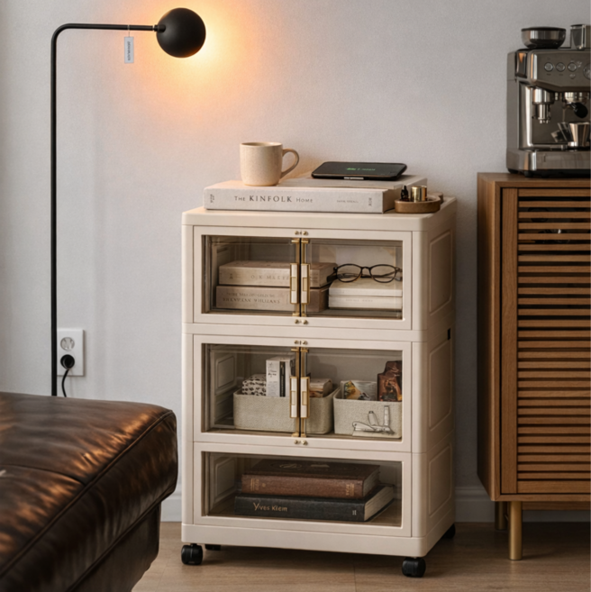 리빙모아 깔끔정리 접이식 다용도 수납장, 1개, 투명