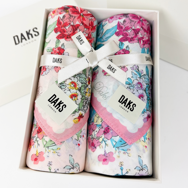닥스 손수건 세트 꽃무늬 2매 면100% 여성용 선물포장 26년신상
