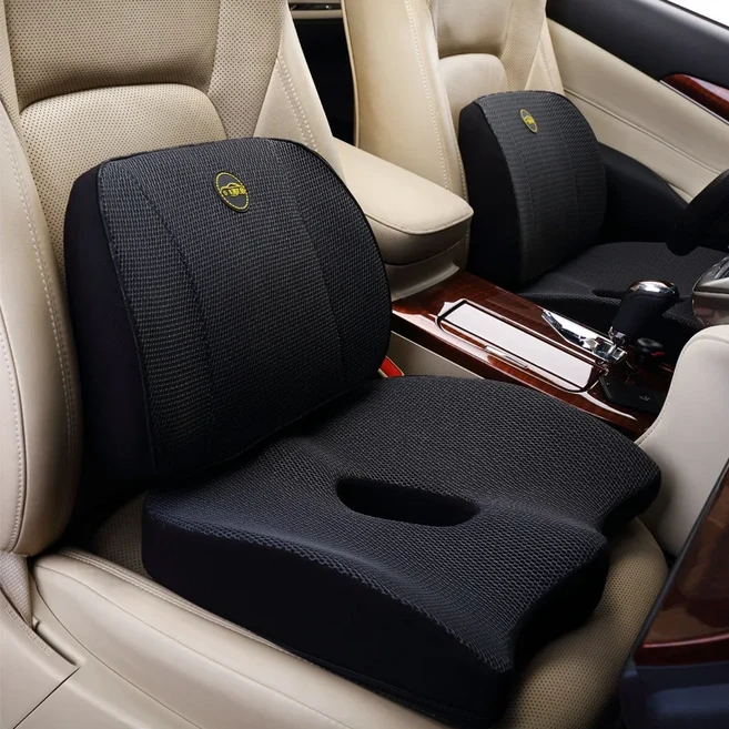 방석 도넛 안아픈 치질 시트 자세교정 외과 메모리 폼 두꺼운 자동차 쿠션 세트 느린 리바운드 사무실 의자 등 지지, [14] Dark Gray 2pcs Set, 1개