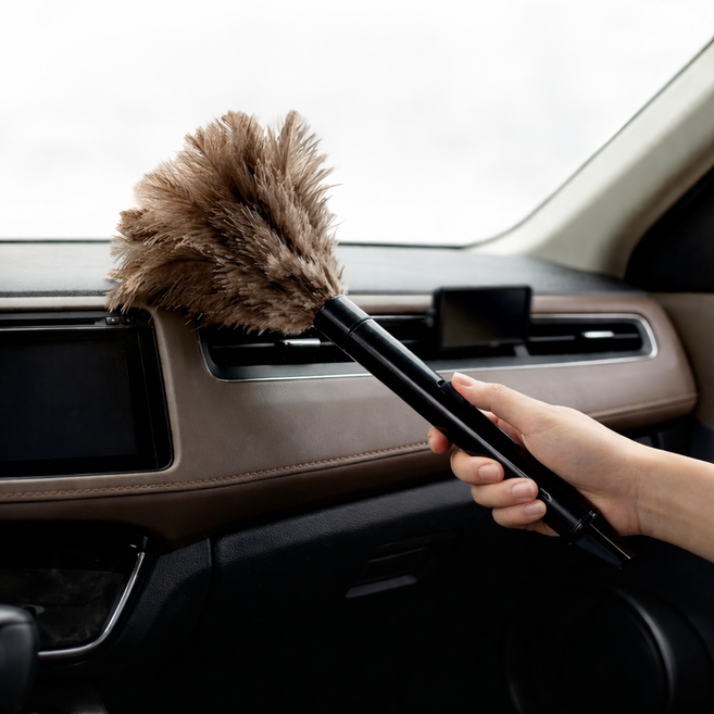 홀리크 차량용 휴대용 타조털 먼지털이개, 1개