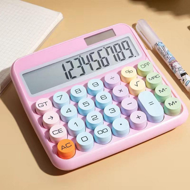 無品牌 可愛小算盤 太陽能計算機, 太陽能 粉色 +電池 無語音款