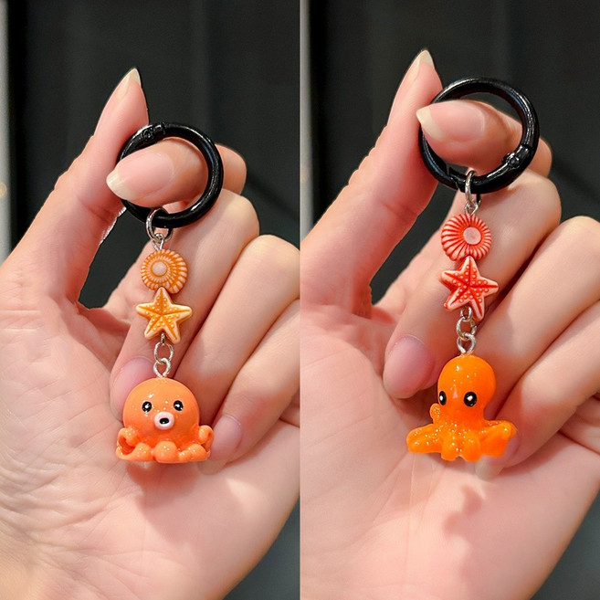 Ez2mk RG7 귀여운 해양 생물 펀던트 열쇠고리 키링 2개, 1개, 문어1+문어2
