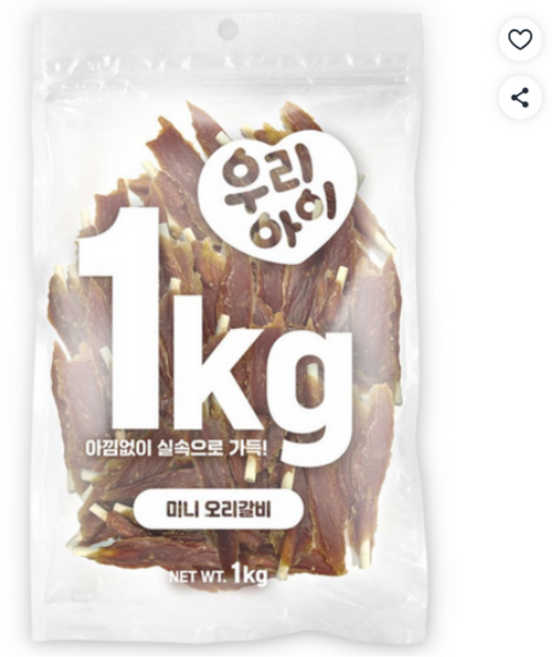데이스포 강아지 우리아이 슬라이스, 미니 오리고기, 1kg, 2개