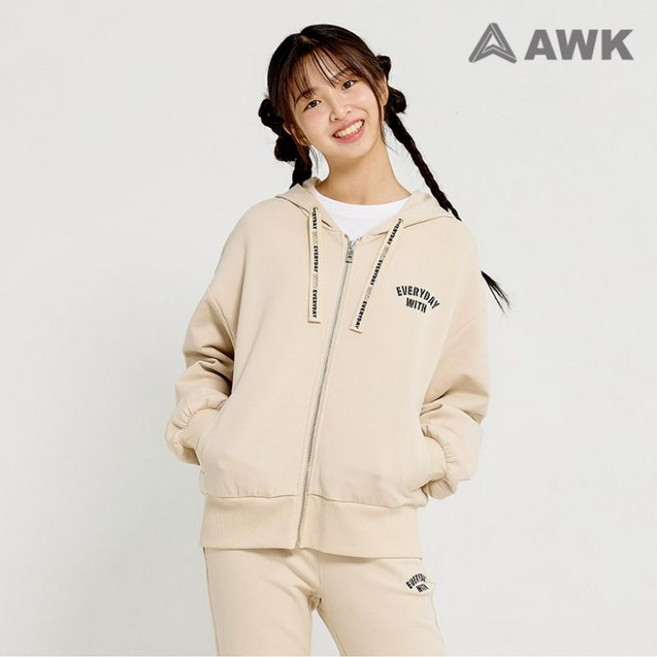 에어워크 주니어 루즈핏 레터링 벌룬 소매 후드 집업