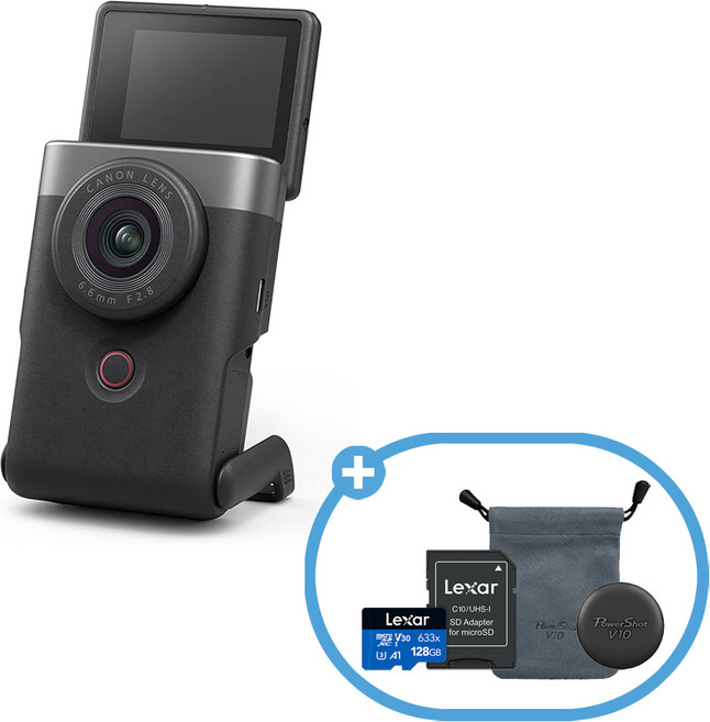 캐논코리아 정품 PowerShot V10 + 128GB + 파우치 + 렌즈캡 [파워샷 V10] / 브이로그 카메라, 실버, 5946C001