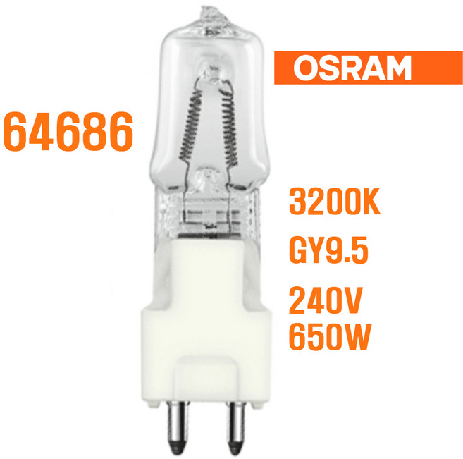 OSRAM 64686 240V 650W GY9.5 할로겐램프 스튜디오 무대조명, 1개, 전구색